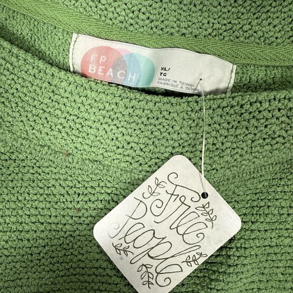 Free People Beach Happy Pullover Sweatshirt Women's Size XL Green Balloon Sleeve - Picture 3 of 8